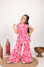 House Of Gota Girls Pink Floral Printed Co-Ord Set