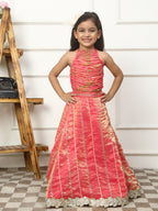 Girls Pink Embellished Lehenga Set