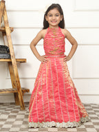 Girls Pink Embellished Lehenga Set