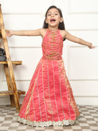 Girls Pink Embellished Lehenga Set