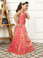 Girls Pink Embellished Lehenga Set