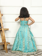 House Of Gota Girls Turquoise Blue Embellished Lehenga Set
