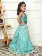 House Of Gota Girls Turquoise Blue Embellished Lehenga Set