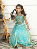 House Of Gota Girls Turquoise Blue Embellished Lehenga Set