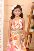 House Of Gota Girls Multicolour Abstract Printed Lehenga Set