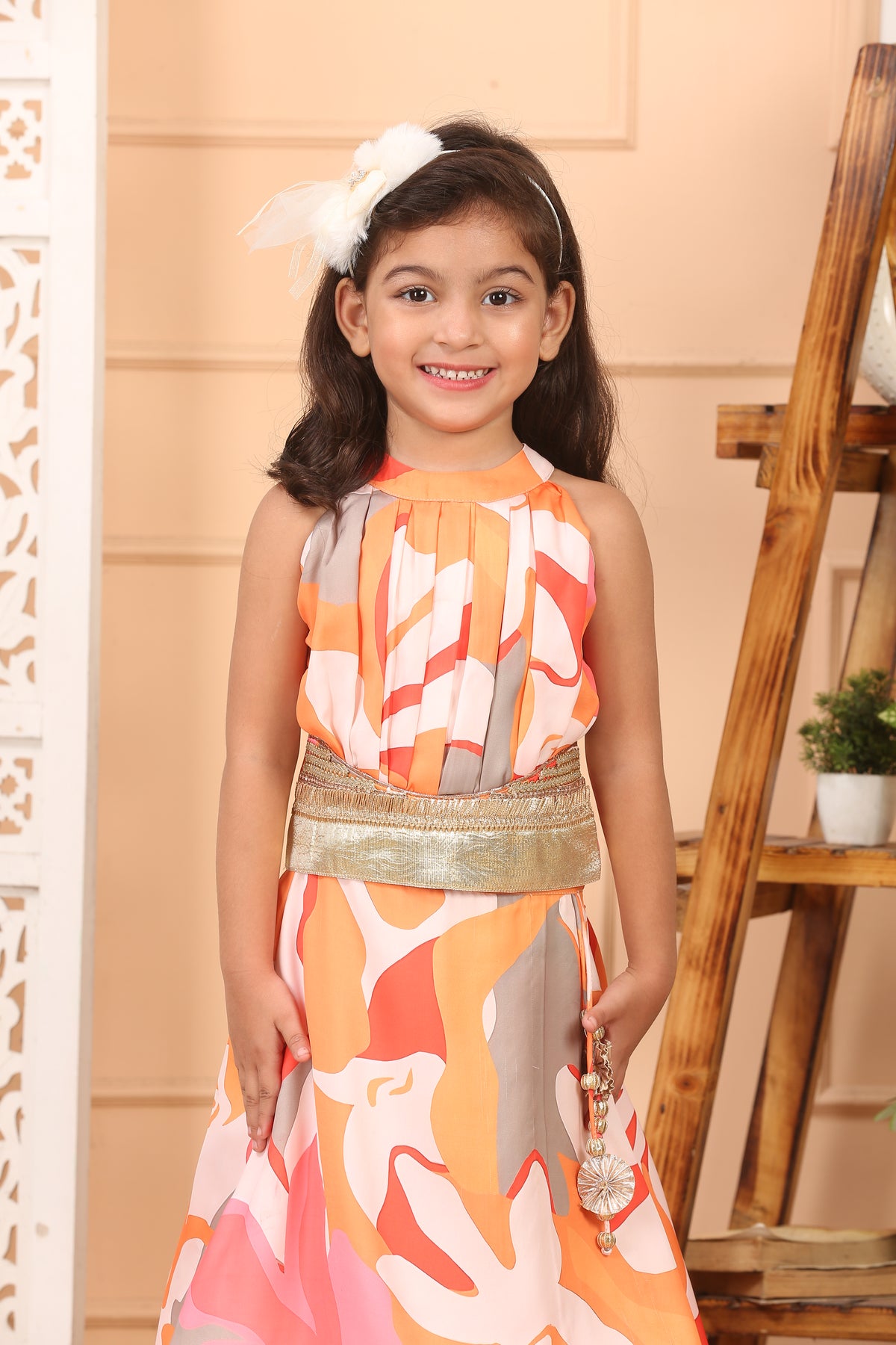 House Of Gota Girls Multicolour Abstract Printed Lehenga Set