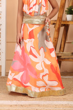 House Of Gota Girls Multicolour Abstract Printed Lehenga Set