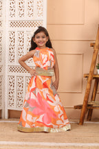 House Of Gota Girls Multicolour Abstract Printed Lehenga Set