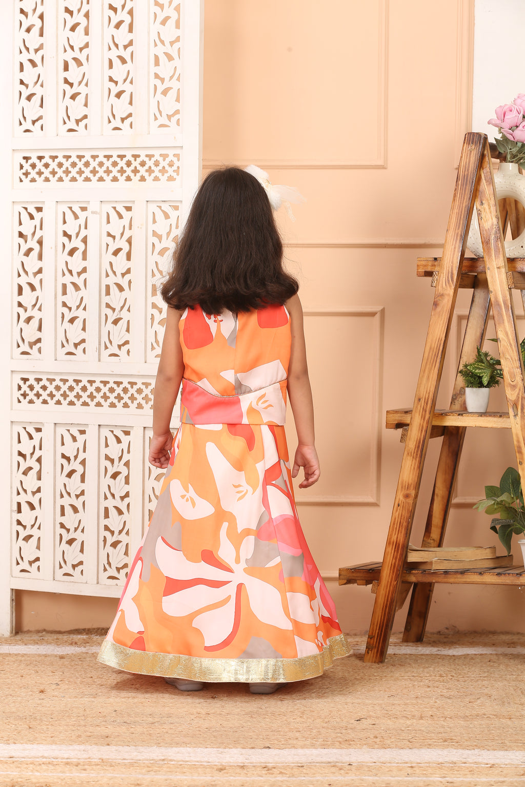 House Of Gota Girls Multicolour Abstract Printed Lehenga Set