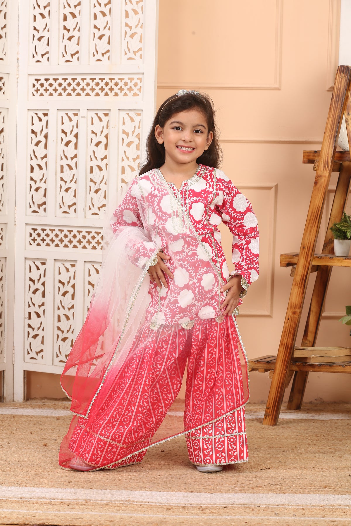 House Of Gota Girls Printed Farsi Salwar Suit Set with Dupatta