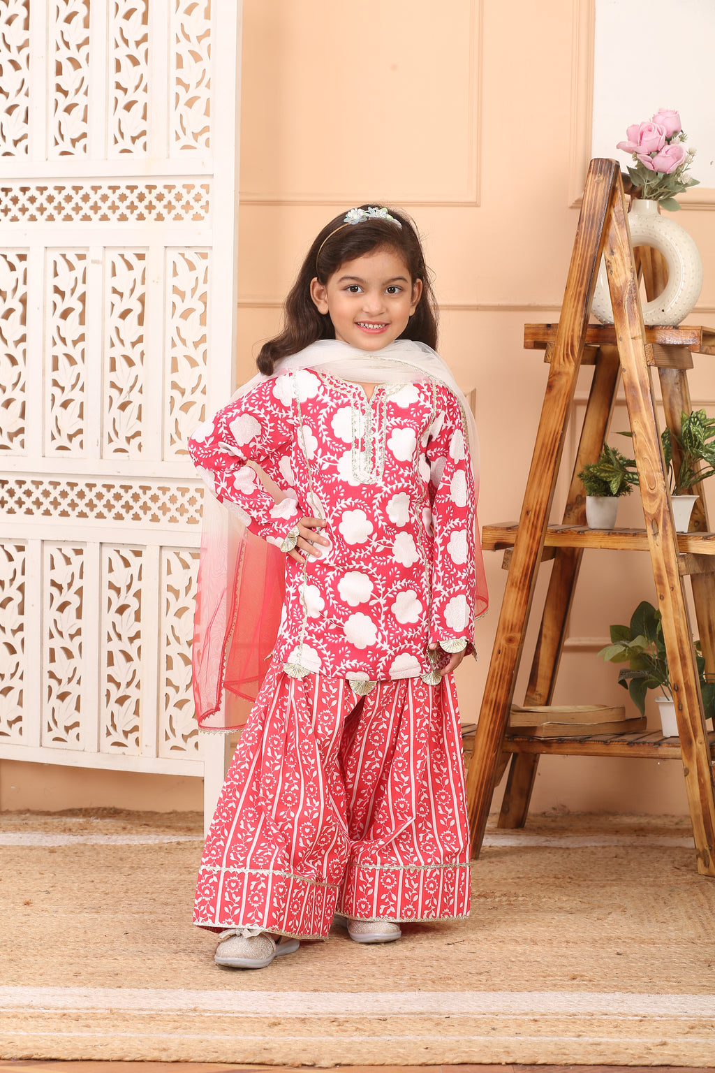 House Of Gota Girls Printed Farsi Salwar Suit Set with Dupatta