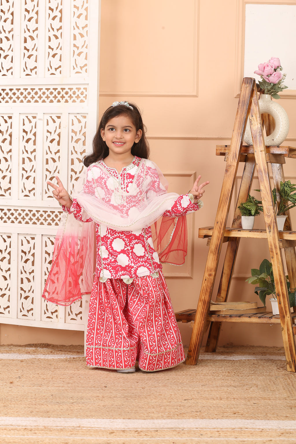 House Of Gota Girls Printed Farsi Salwar Suit Set with Dupatta
