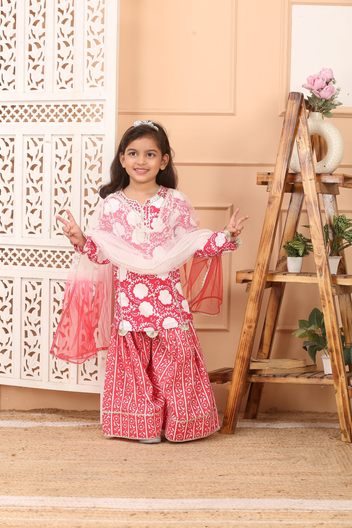 House Of Gota Girls Printed Farsi Salwar Suit Set with Dupatta