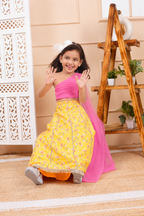House Of Gota Girls Pink & Yellow Floral Lehenga Choli Set