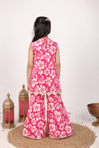 House Of Gota Girls Pink Floral Printed Co-Ord Set