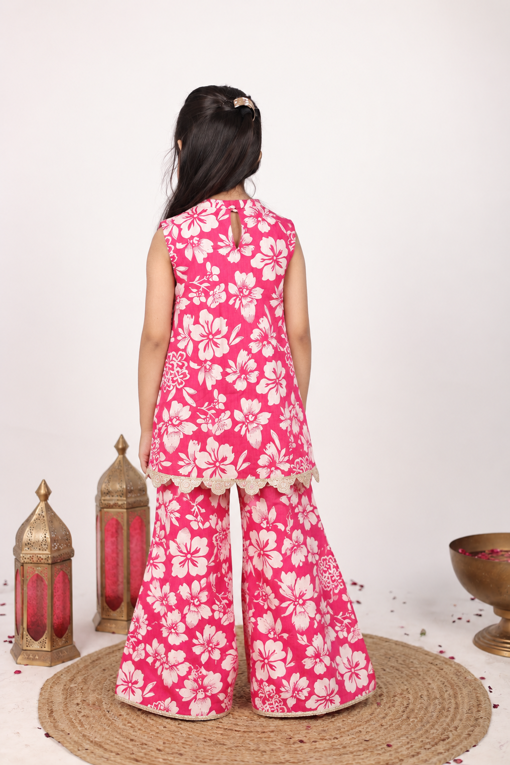 House Of Gota Girls Pink Floral Printed Co-Ord Set