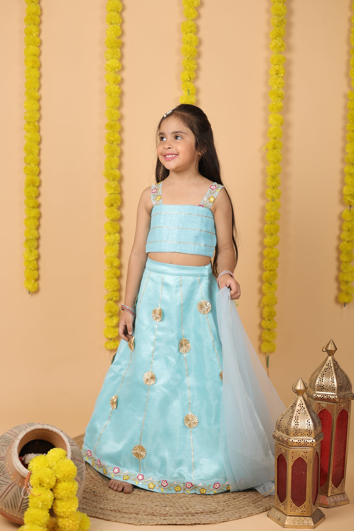 House Of Gota Girls Blue Lehenga Choli Set with Dupatta