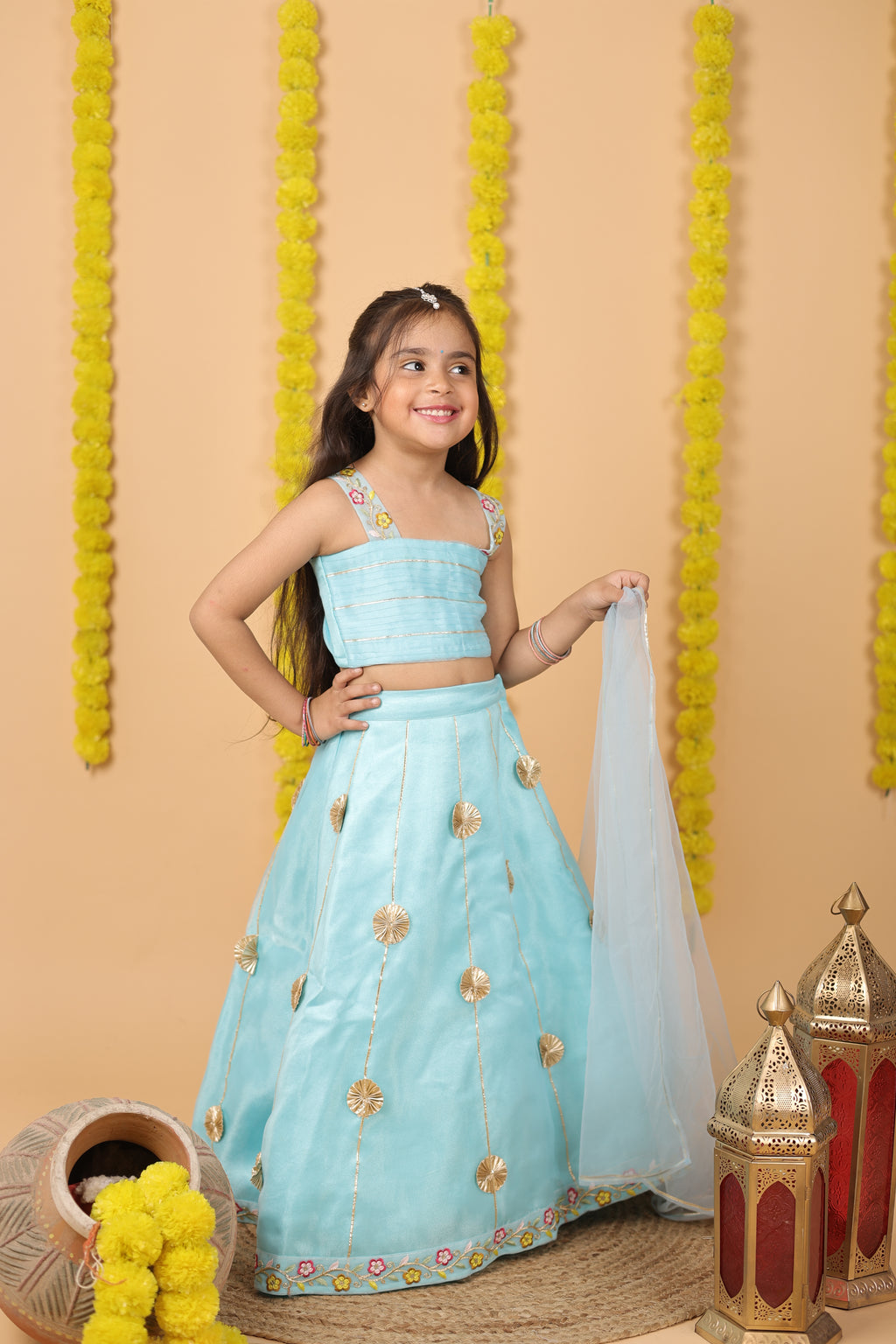House Of Gota Girls Blue Lehenga Choli Set with Dupatta