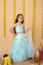 House Of Gota Girls Blue Lehenga Choli Set with Dupatta