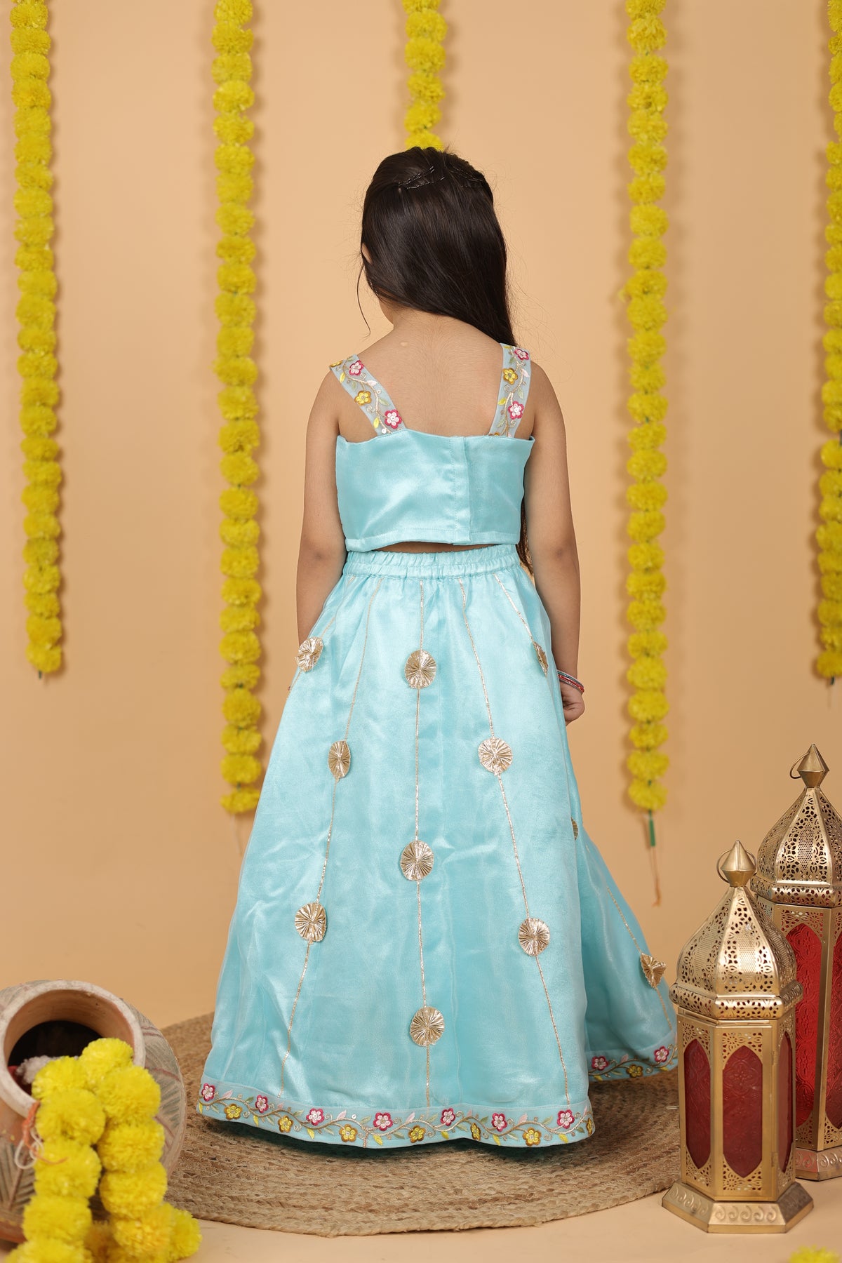 House Of Gota Girls Blue Lehenga Choli Set with Dupatta