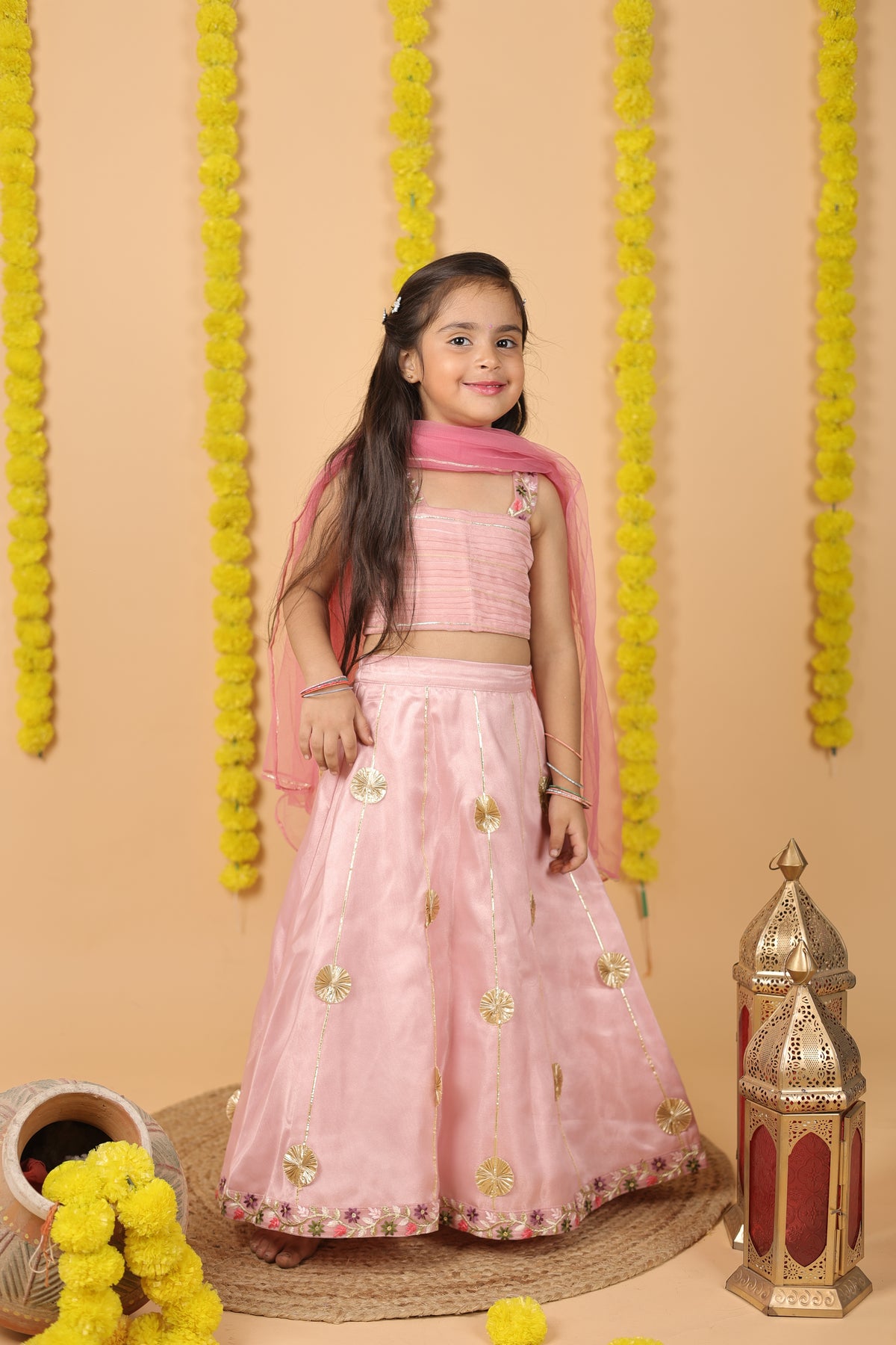 House Of Gota Girls Pink Lehenga Choli Set with Dupatta