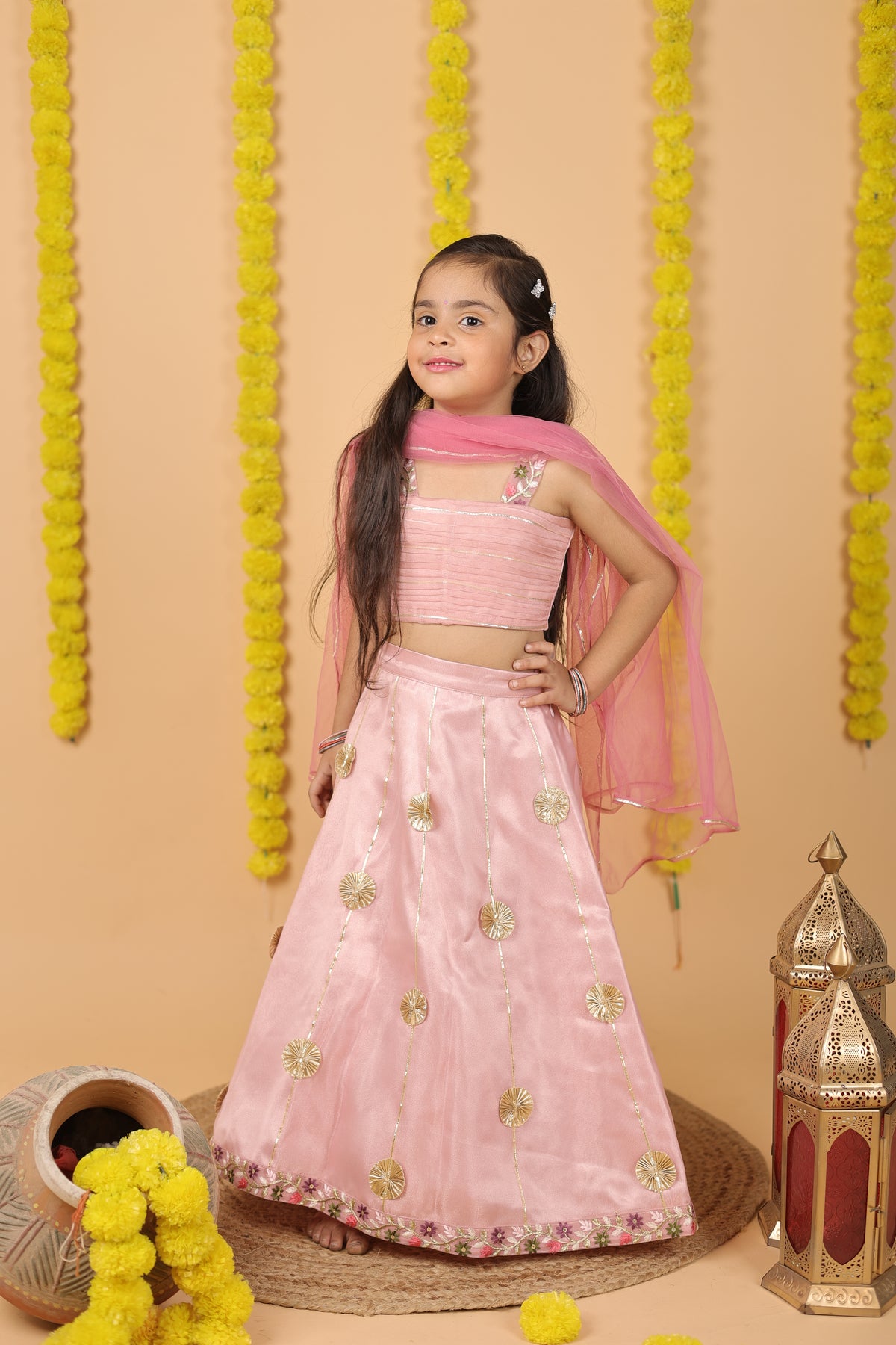 House Of Gota Girls Pink Lehenga Choli Set with Dupatta