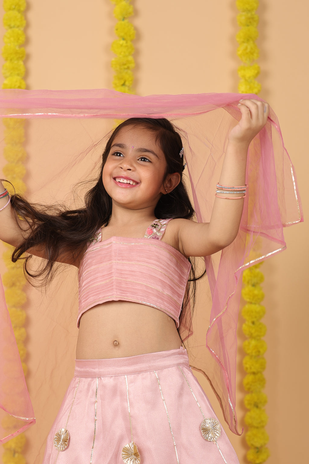 House Of Gota Girls Pink Lehenga Choli Set with Dupatta