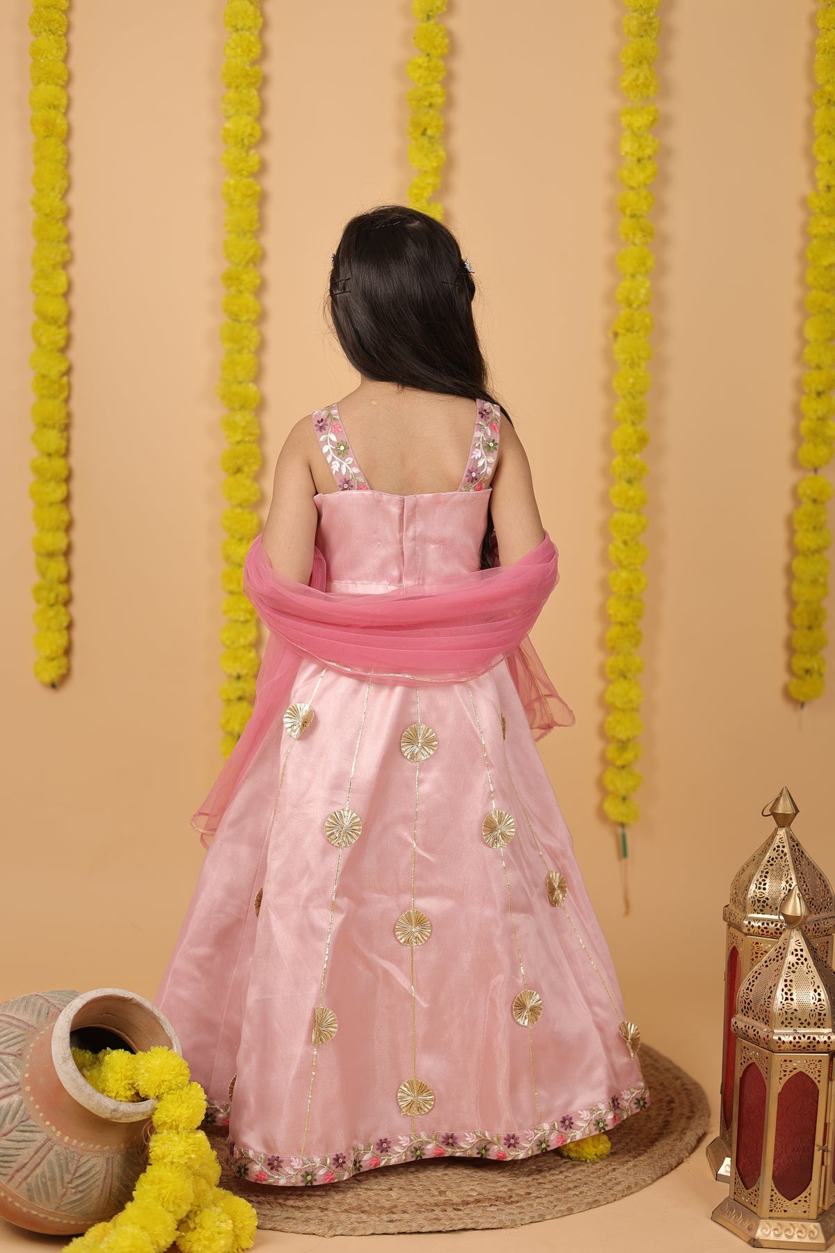 House Of Gota Girls Pink Lehenga Choli Set with Dupatta