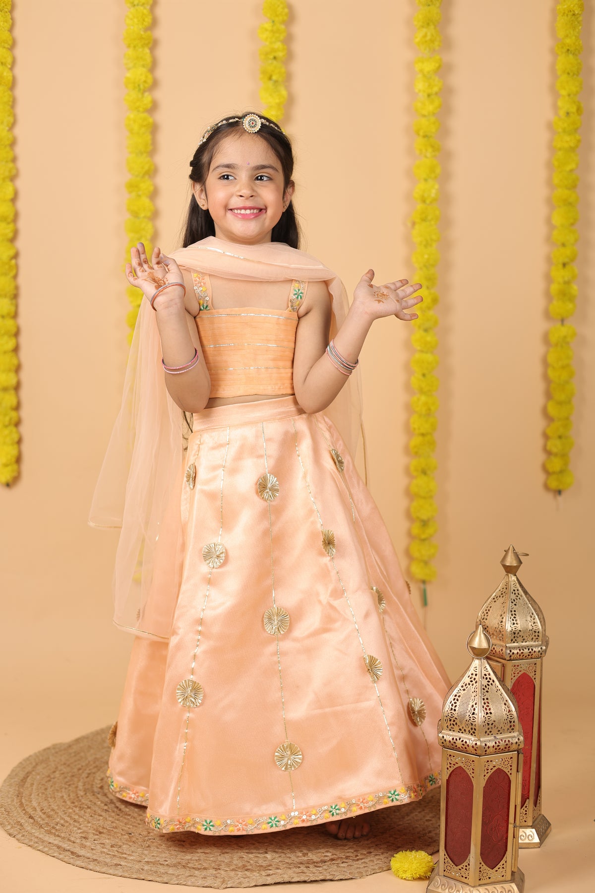 House Of Gota Girls Peach Lehenga Choli Set with Dupatta