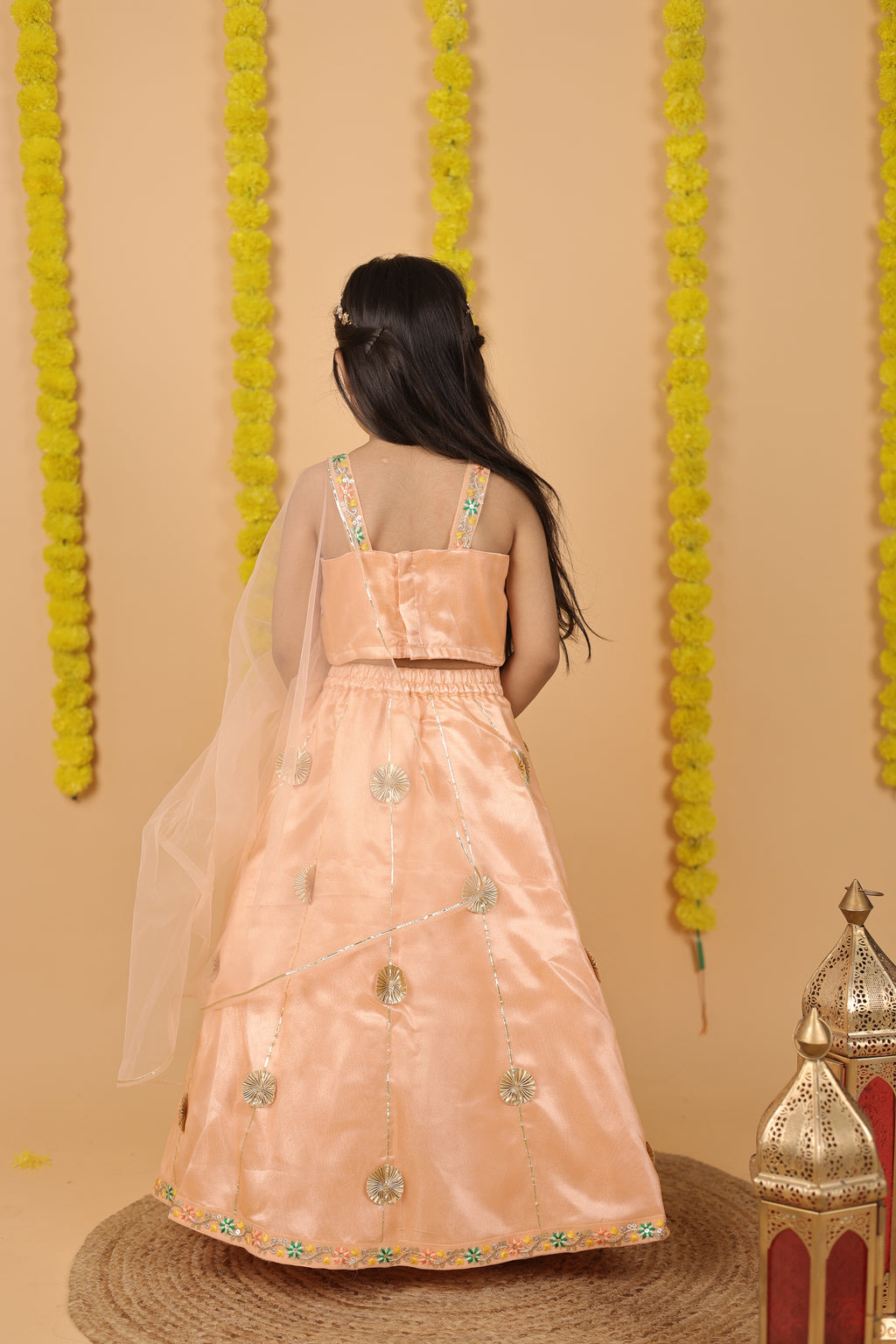 House Of Gota Girls Peach Lehenga Choli Set with Dupatta