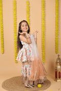 House Of Gota Girls Orange & White Floral Printed Sharara Set with Dupatta