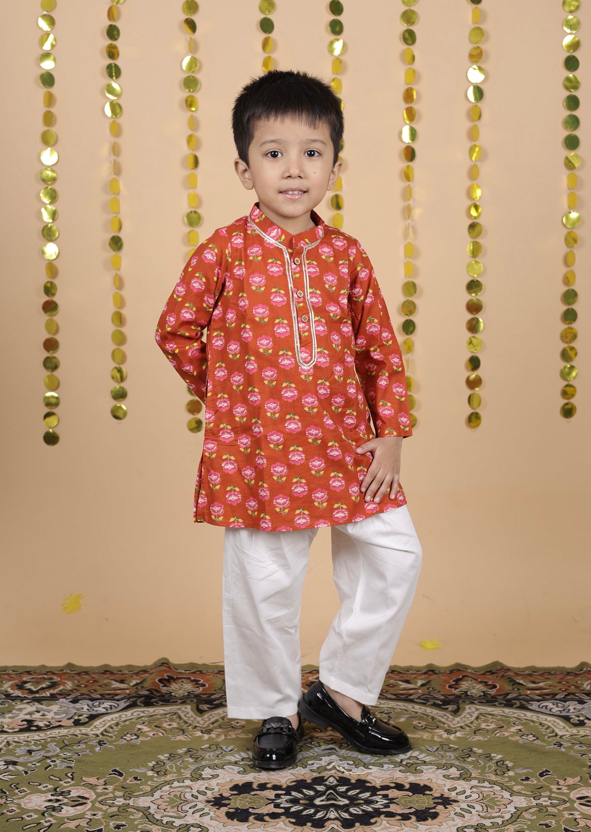 House Of Gota Boys Floral Print Traditional Kurta Pajama Set
