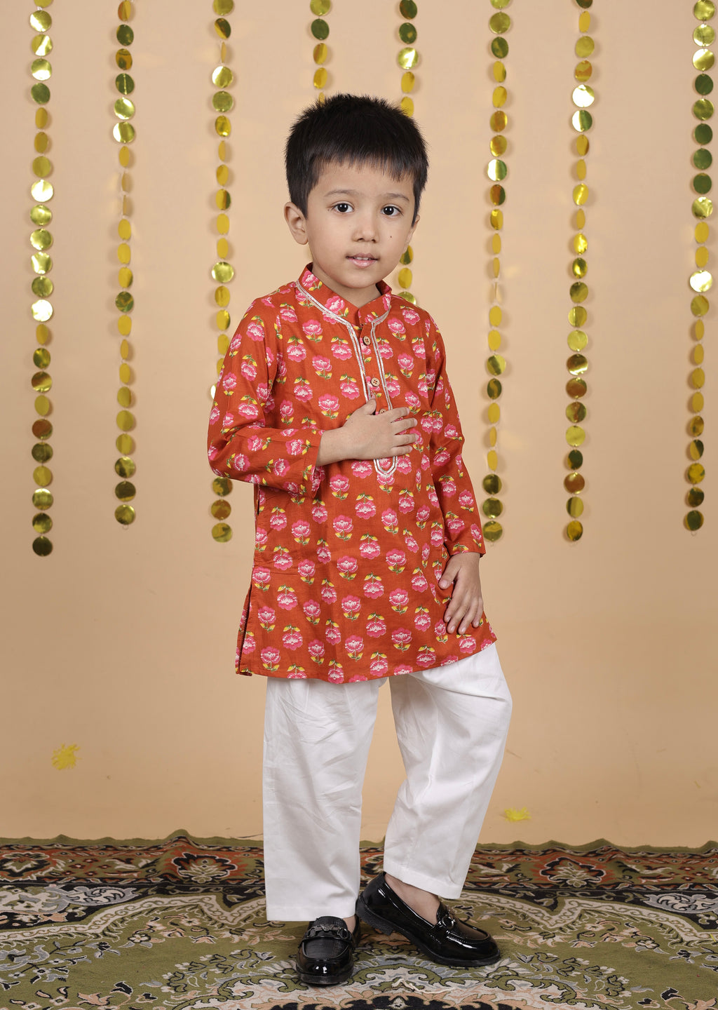 House Of Gota Boys Floral Print Traditional Kurta Pajama Set