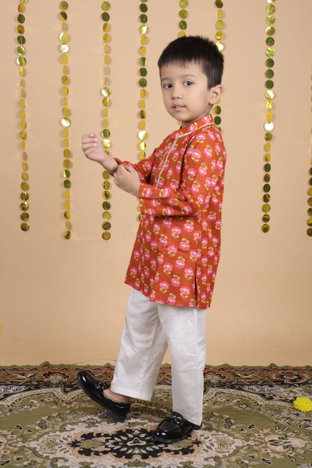 House Of Gota Boys Floral Print Traditional Kurta Pajama Set
