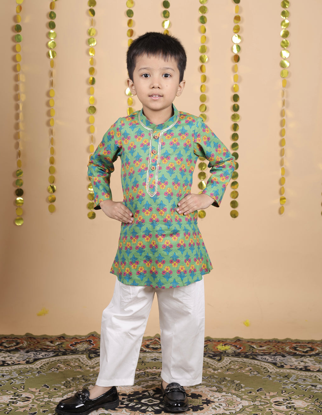 House Of Gota Boys Floral Print Traditional Kurta Pajama Set