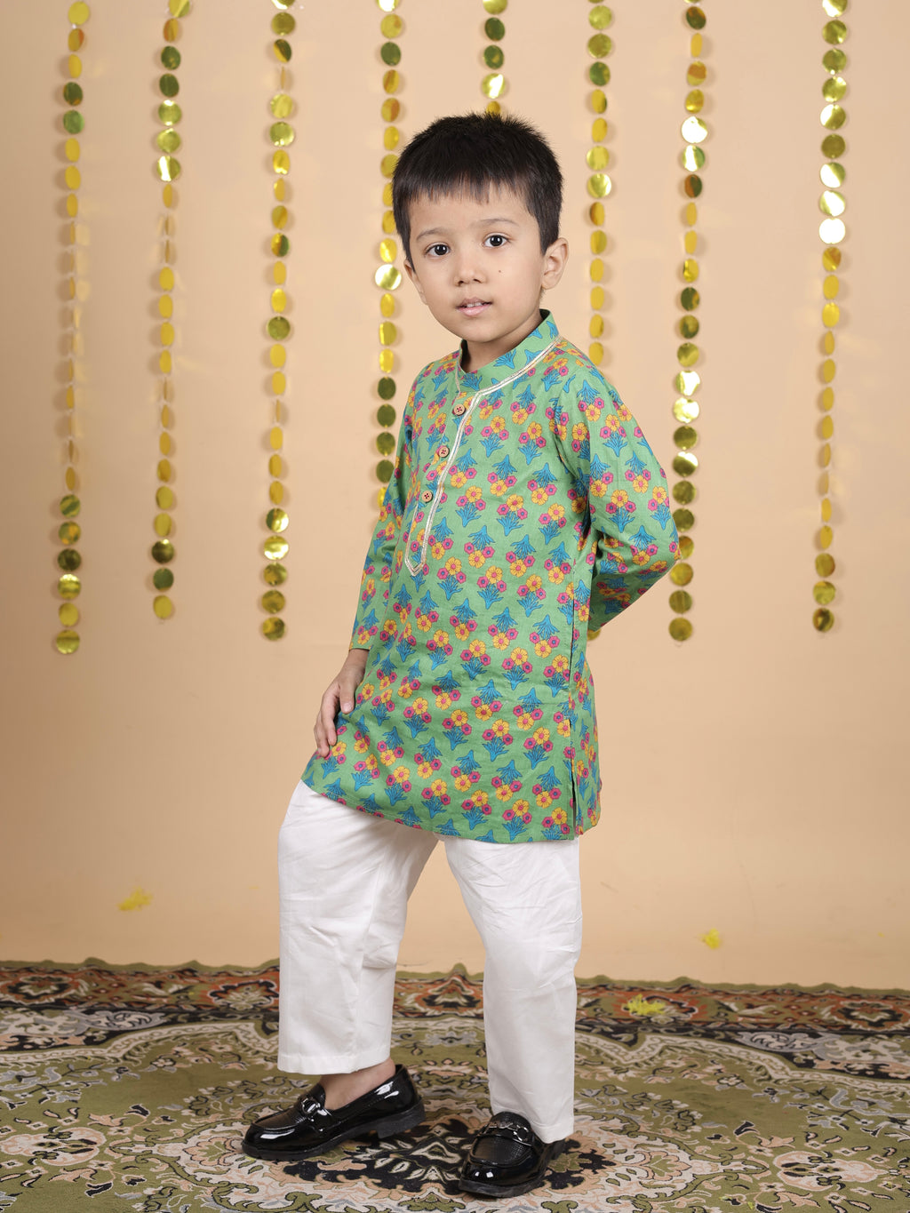 House Of Gota Boys Floral Print Traditional Kurta Pajama Set