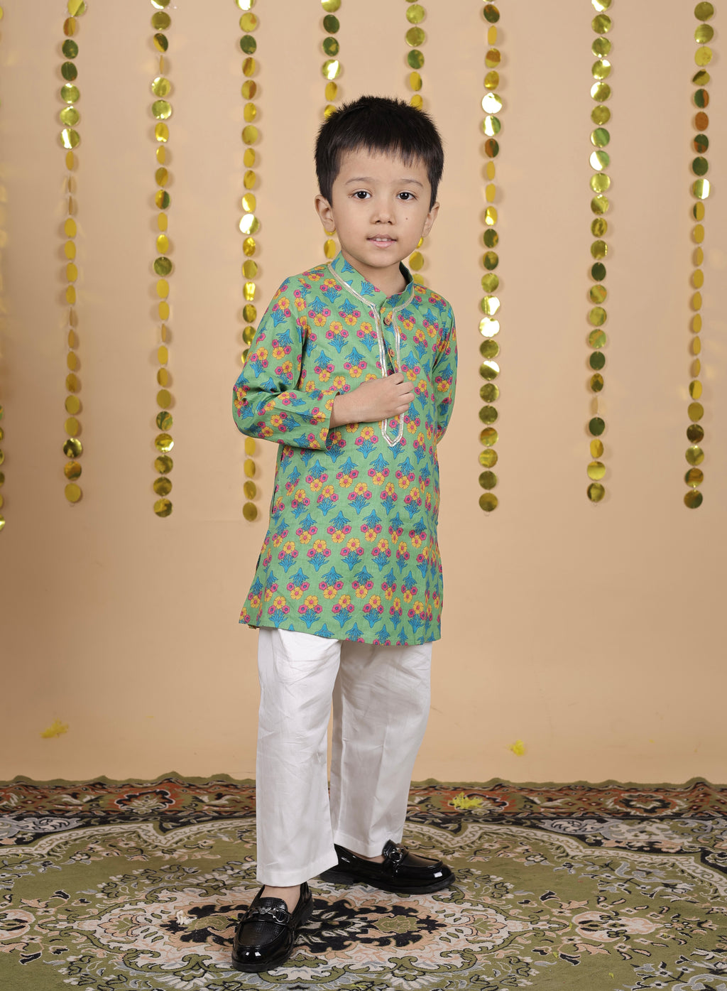 House Of Gota Boys Floral Print Traditional Kurta Pajama Set