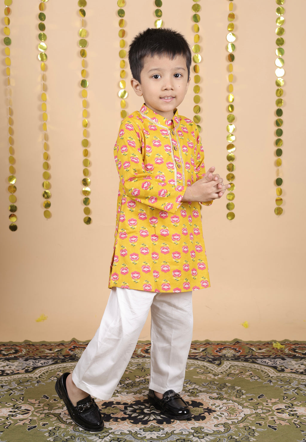 House Of Gota Boys Floral Print Traditional Kurta Pajama Set