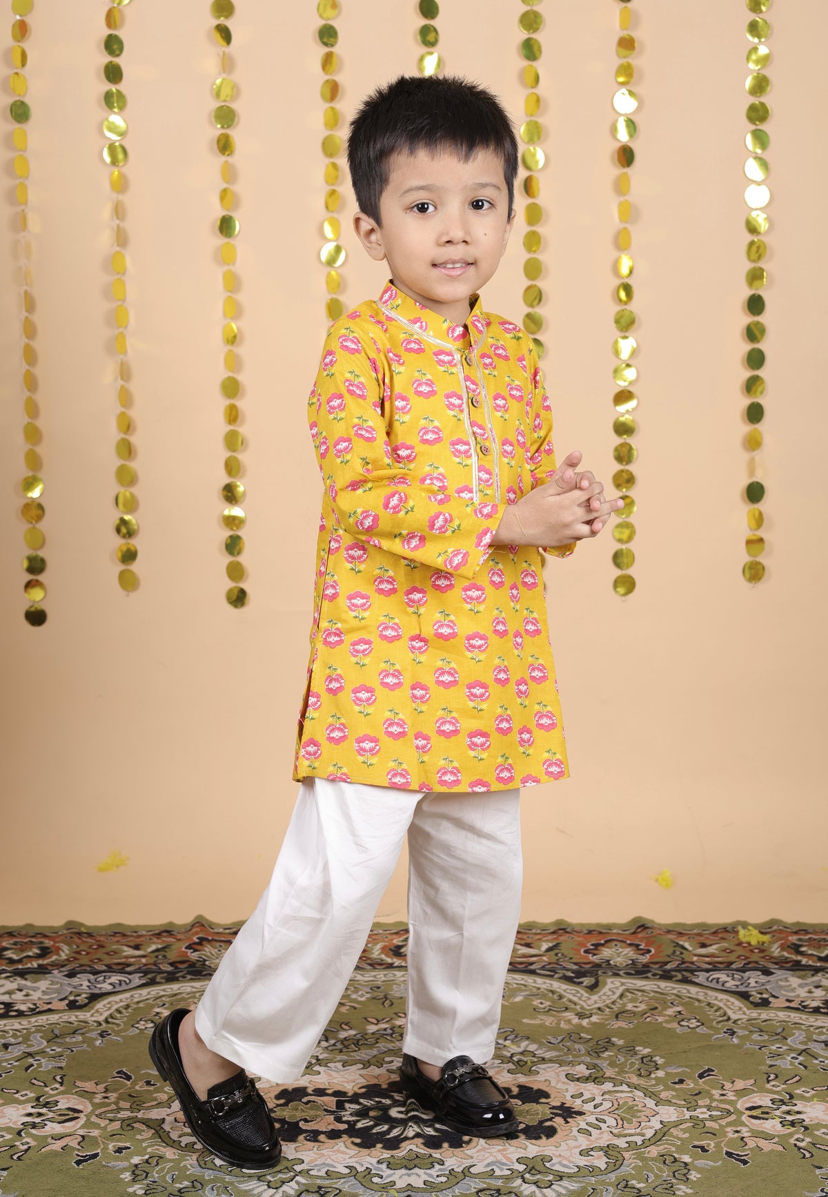 House Of Gota Boys Floral Print Traditional Kurta Pajama Set