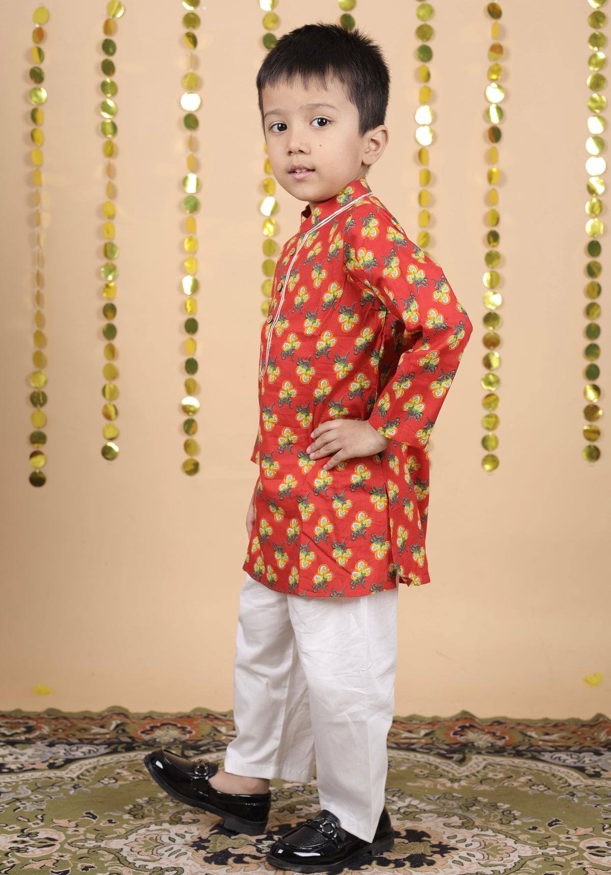 House Of Gota Boys Floral Print Traditional Kurta Pajama Set