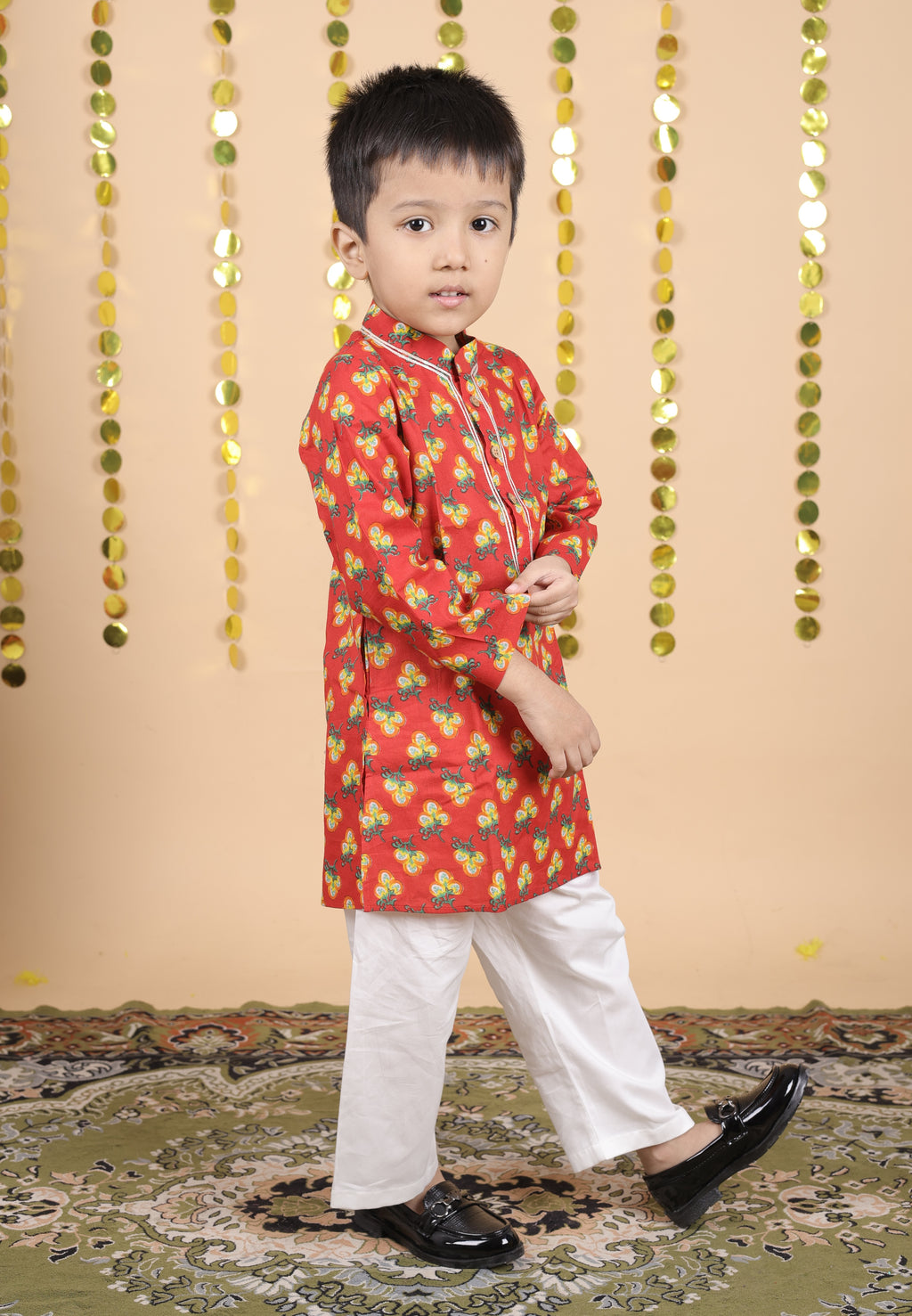 House Of Gota Boys Floral Print Traditional Kurta Pajama Set