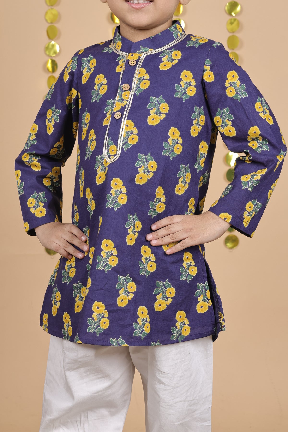 House Of Gota Boys Floral Print Traditional Kurta Pajama Set
