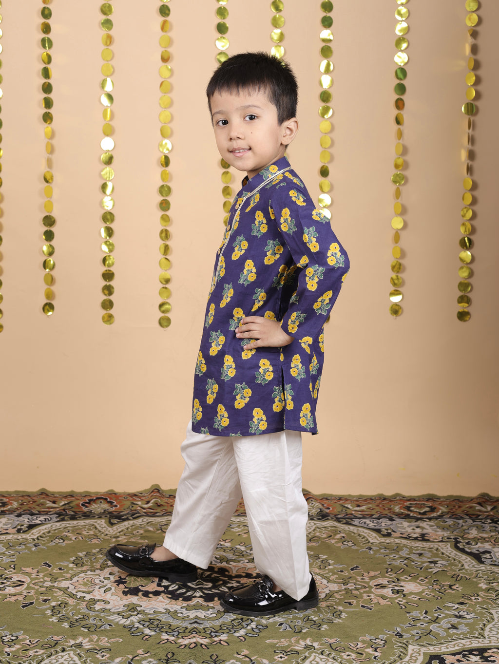 House Of Gota Boys Floral Print Traditional Kurta Pajama Set