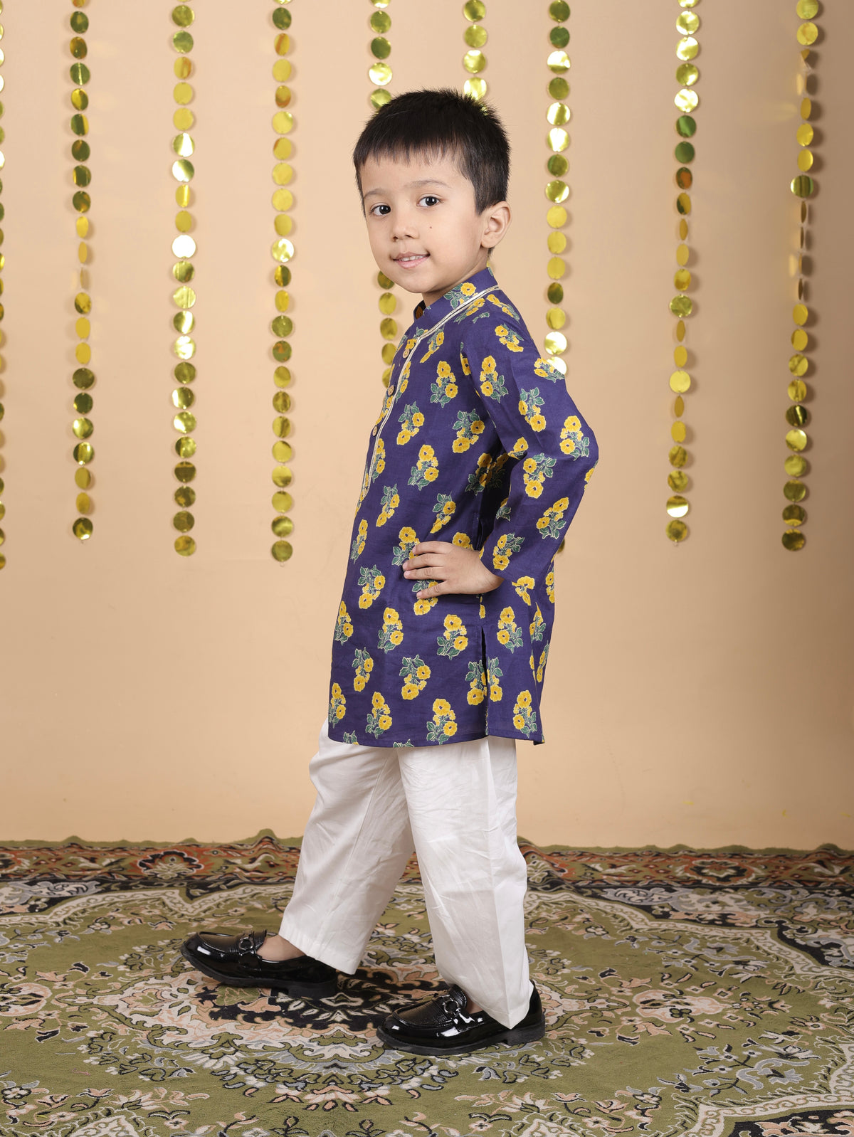House Of Gota Boys Floral Print Traditional Kurta Pajama Set