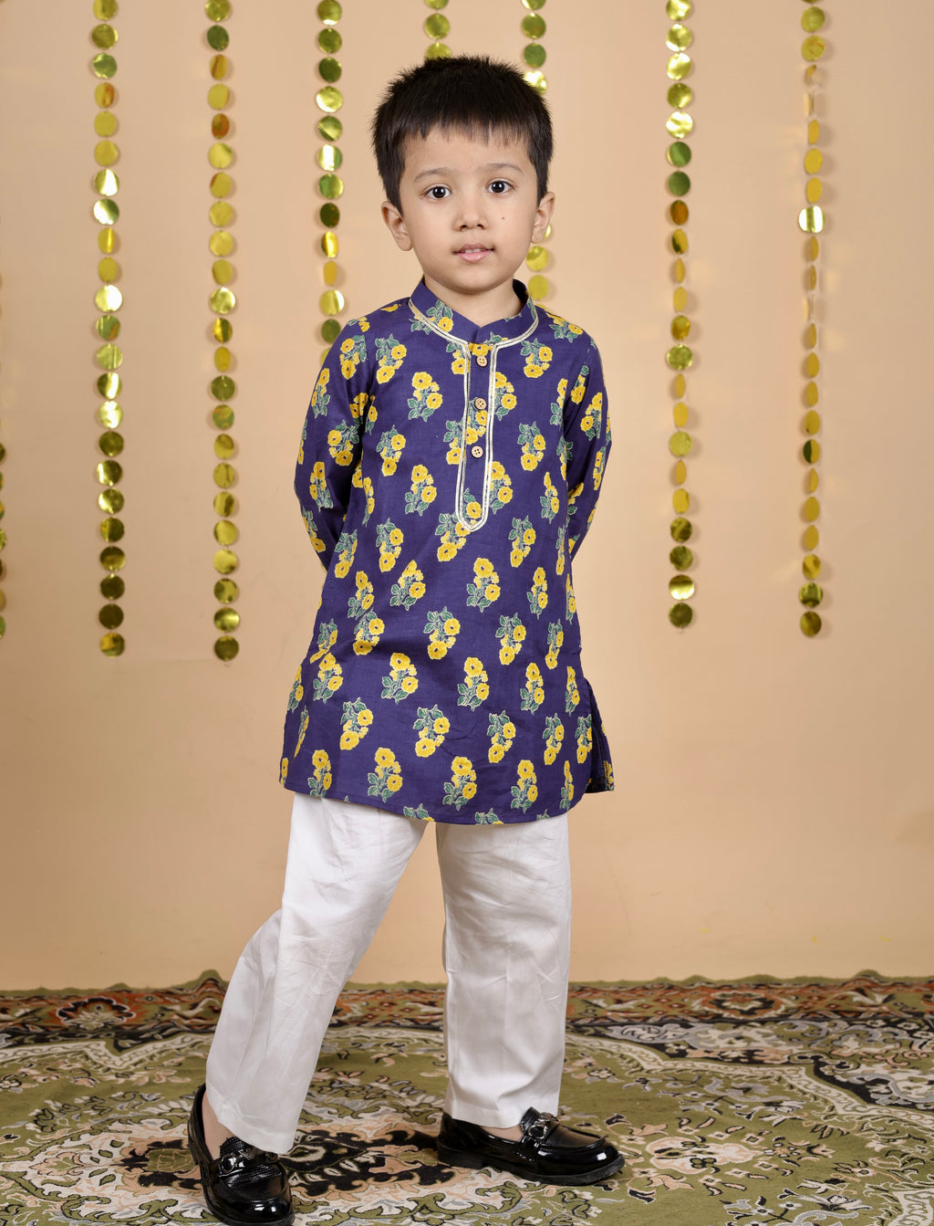 House Of Gota Boys Floral Print Traditional Kurta Pajama Set