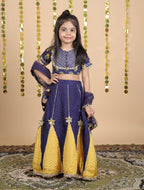 House Of Gota Girls Blue and Yellow Lehenga Choli Set with Dupatta