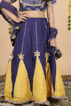 House Of Gota Girls Blue and Yellow Lehenga Choli Set with Dupatta