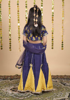 House Of Gota Girls Blue and Yellow Lehenga Choli Set with Dupatta