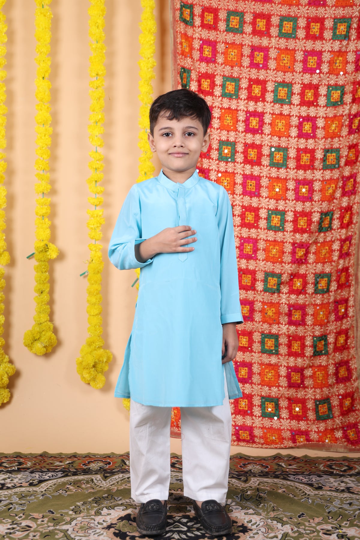 House Of Gota Boys Blue Kurta and White Pajama Set