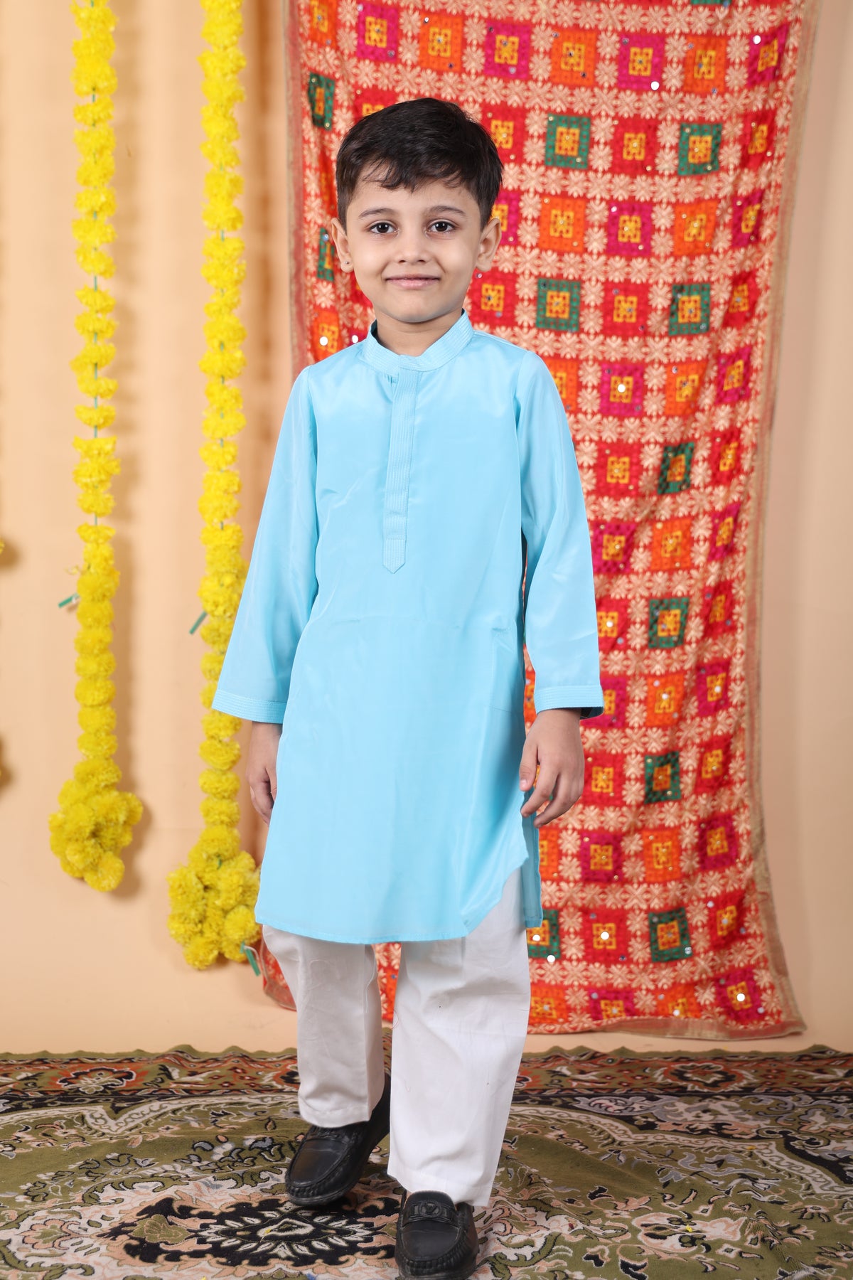 House Of Gota Boys Blue Kurta and White Pajama Set